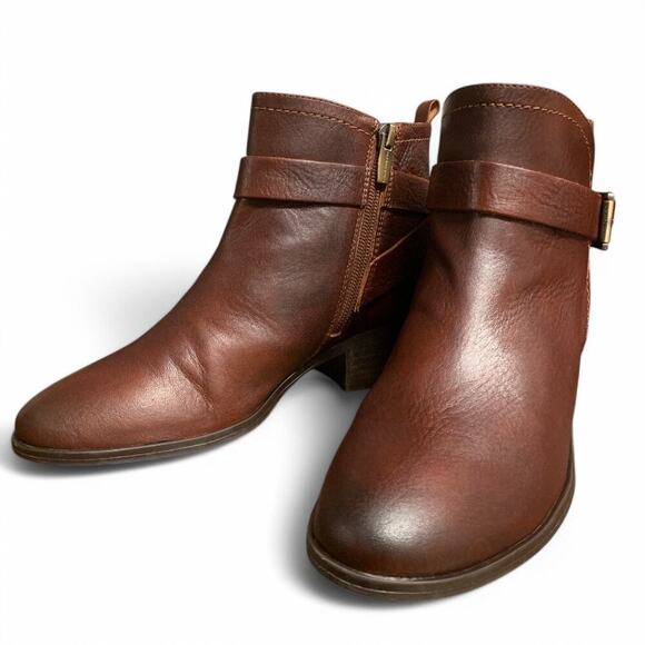 Vince Camuto Peamer Cognac Burnished Leather Ankle Boots Size 7 - Picture 4 of 9